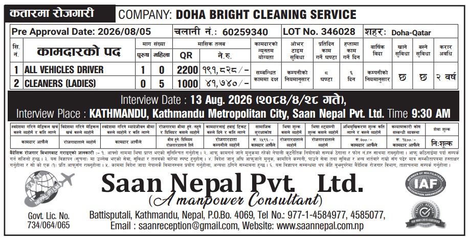 Article Image of job Job Opportunity in Qatar – Doha Bright Cleaning Service (Driver & Lady Cleaner Positions)
