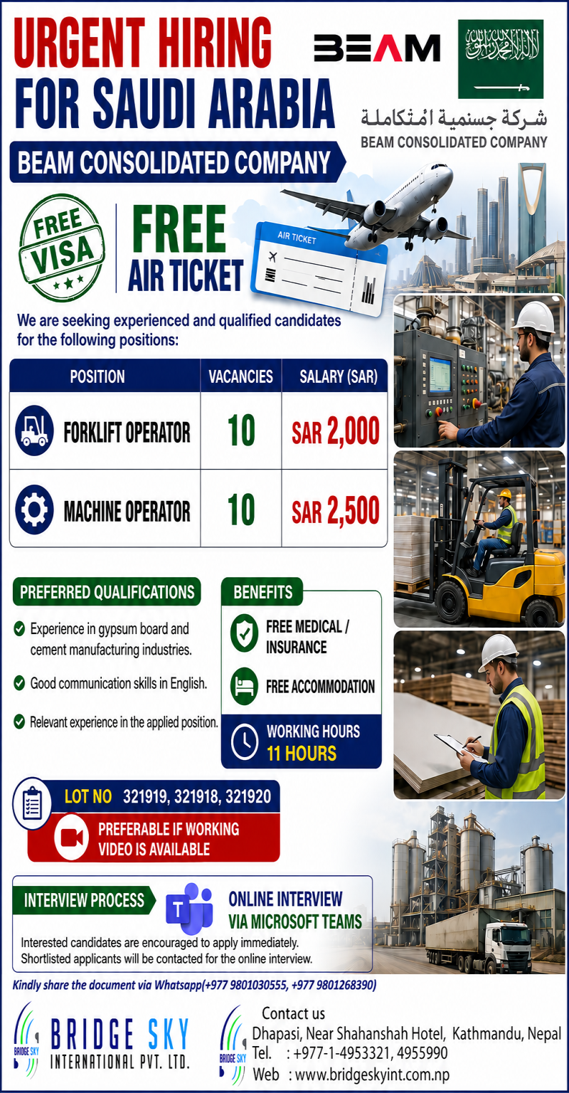 Article Image of job FREE VISA ! FREE TICKET ! FORKLIFT OPERATOR / MACHINE OPERATOR