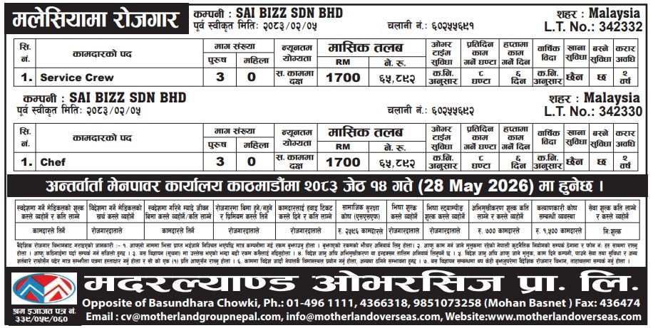 Article Image of job Service Crew and Chef demand in Malaysia with good salary