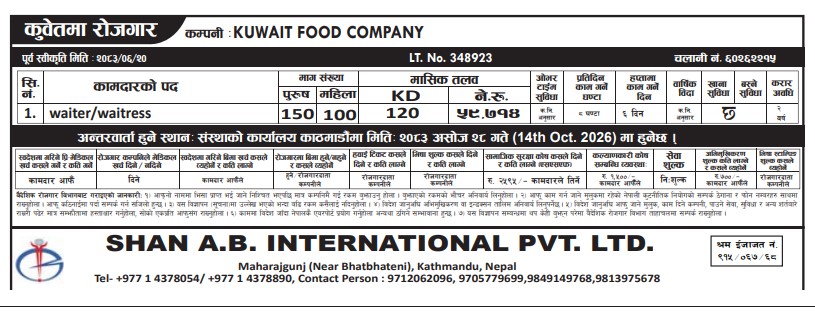 Article Image of job 250 Waiter/Waitress JOB OPPORTUNITIES in KUWAIT