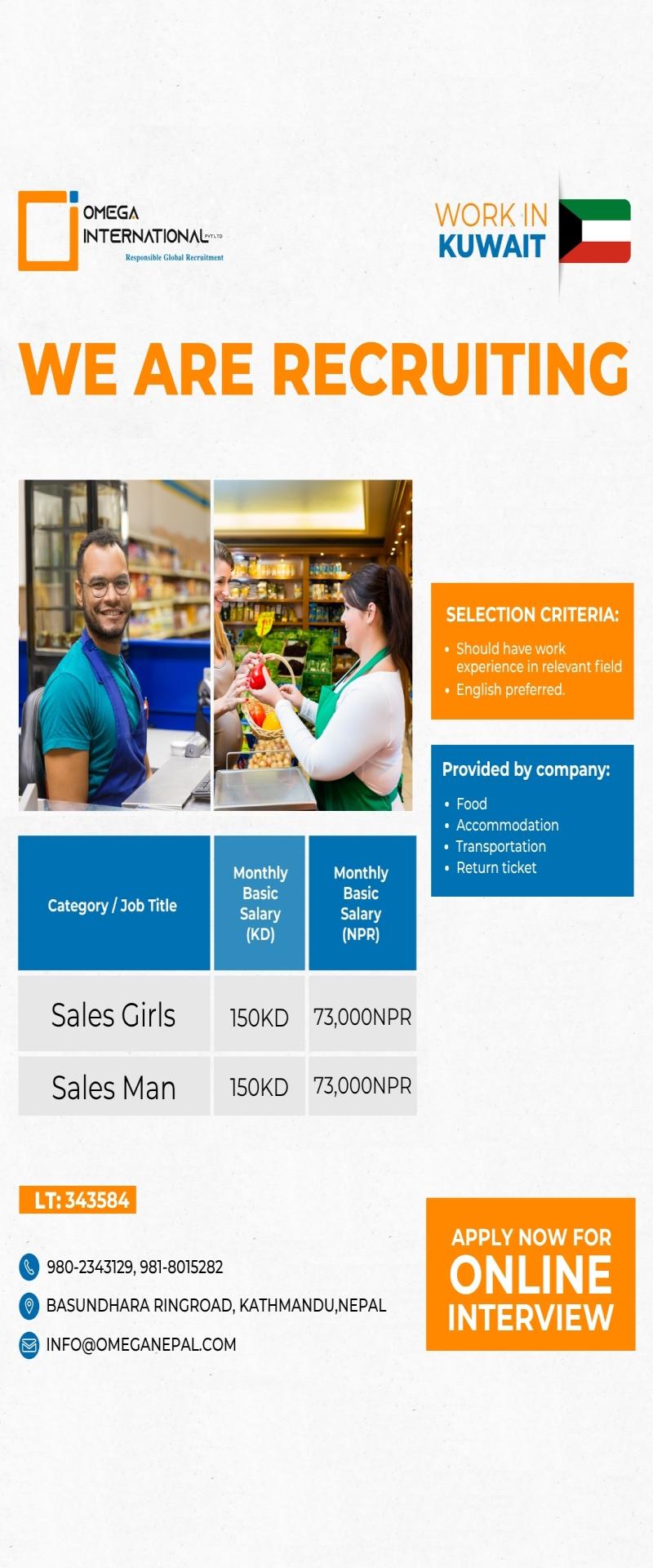 Article Image of job Work in Kuwait Hiring Sales Representatives