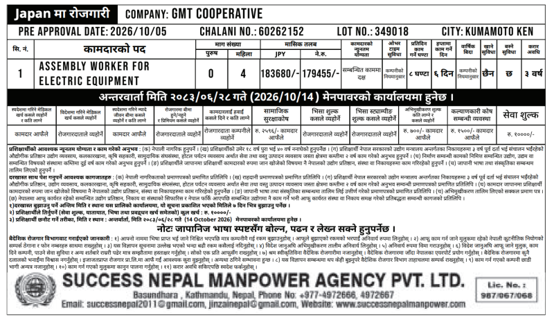 Article Image of job Japan Employment Opportunity — Success Nepal Manpower Agency Pvt. Ltd.