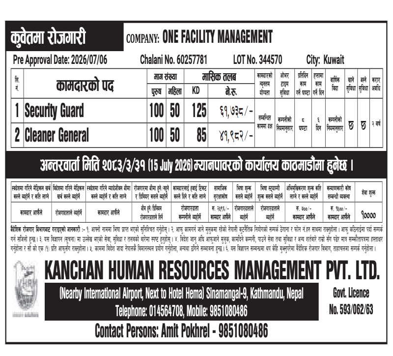 Article Image of job Kuwait Job Vacancy in Nepal 2026 – Best Salary 61,738