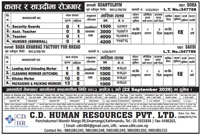 Article Image of job Qatar & Saudi Arabia Employment Opportunities – HDANTULRYM & Baba Khabbaz Factory for Bread