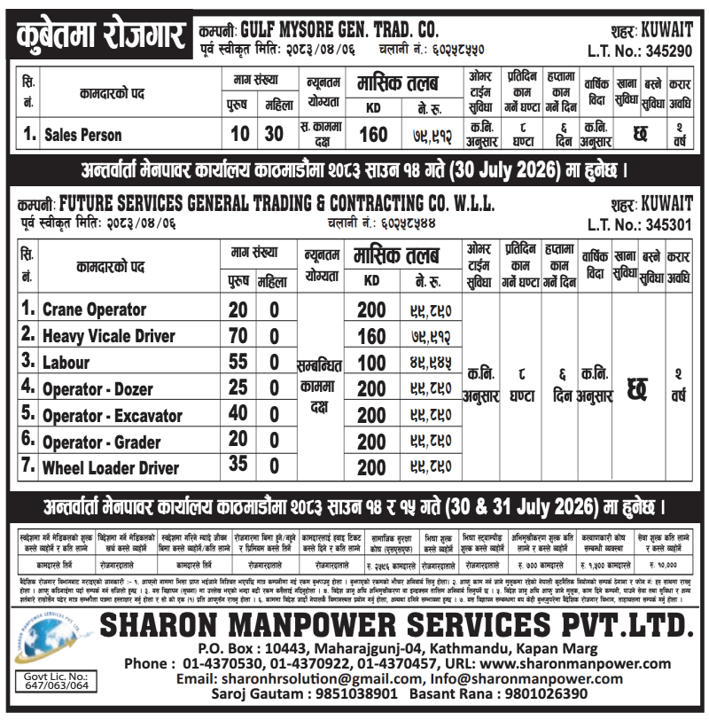 Article Image of job Kuwait Job Vacancy in Nepal 2026 – Best Salary 99,890 /-