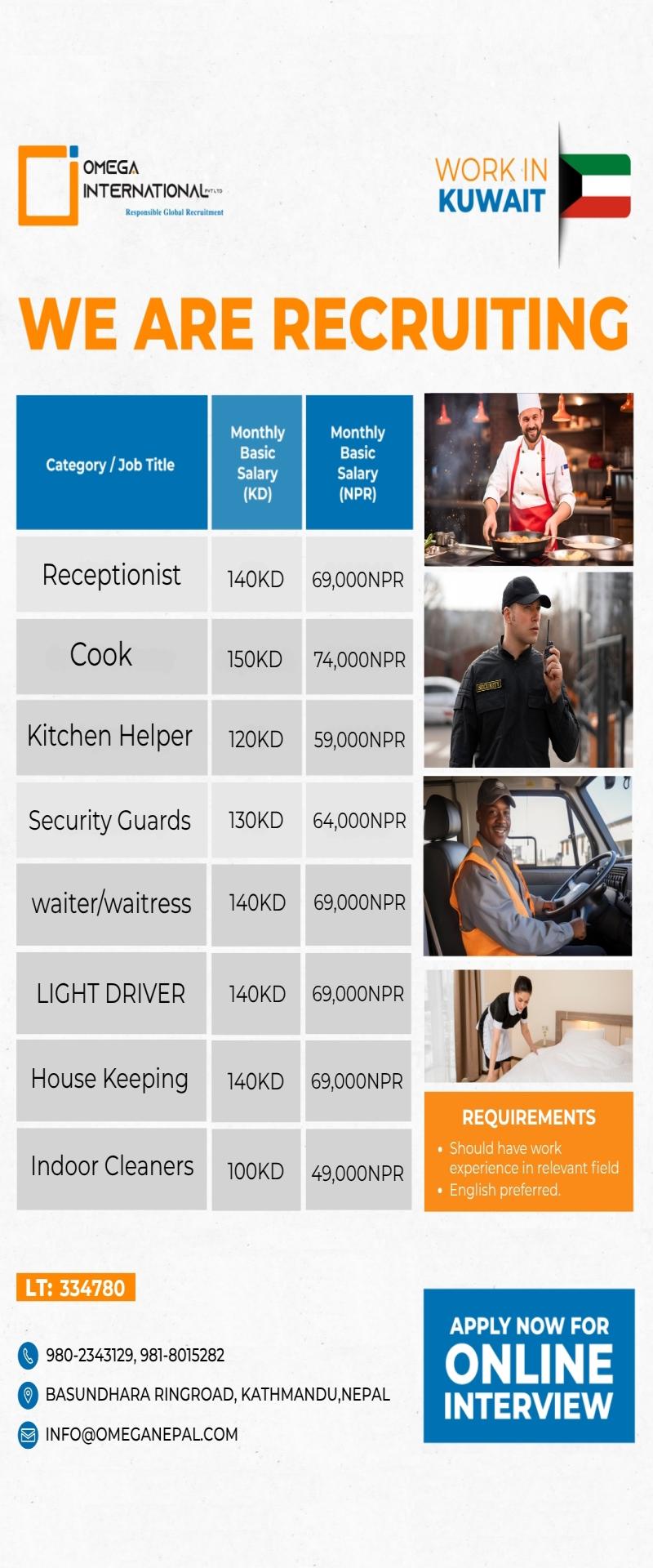 Article Image of job URGENT HIRING FOR KUWAIT Receptionist | Cook | Driver | Security Guard & More