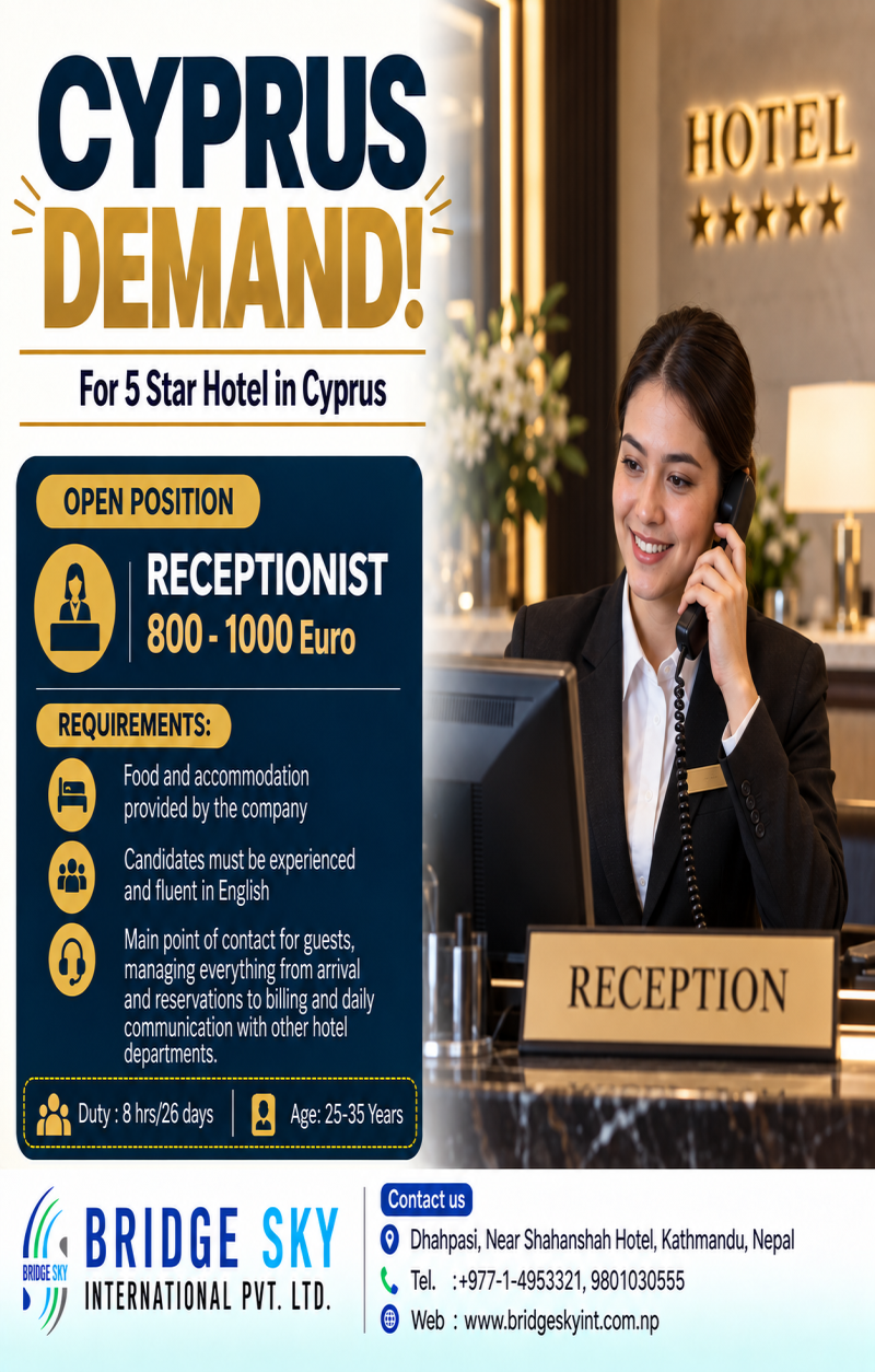 Article Image of job RECEPTIONIST JOBS IN CYPRUS !