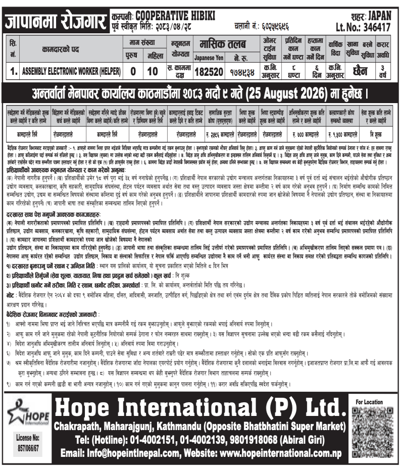 Article Image of job 🇯🇵 Job Vacancies in Japan: 10 Female Assembly Electronic Worker (Helper) Positions | COOPERATIVE HIBIKI
