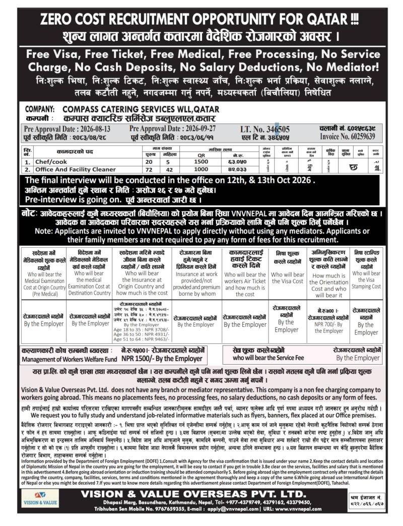 Article Image of job ZERO COST RECRUITMENT OPPORTUNITY FOR QATAR !!!