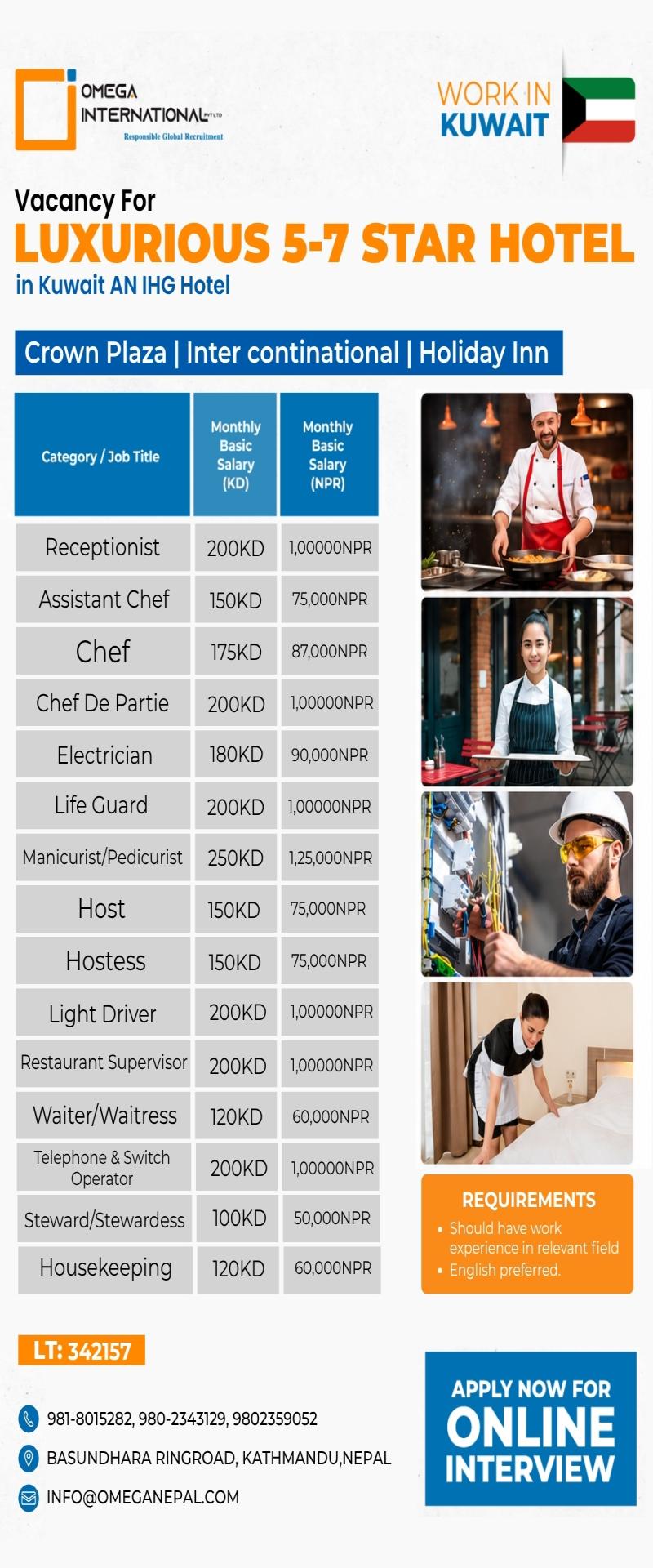 Article Image of job Vacancy for Luxurious 5-7star hotel in Kuwait