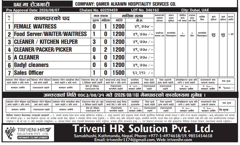 Article Image of job UAE Job Vacancy – Qamer Alkawn Hospitality Services Co.