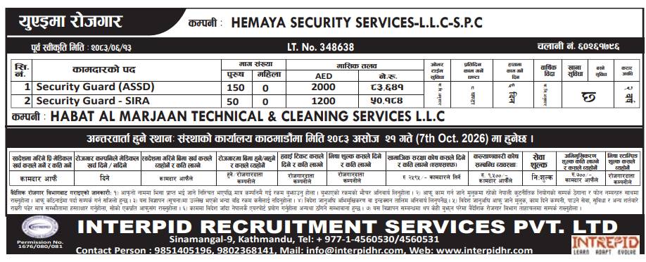 Article Image of job 200 Security Guard  Employment Vacancy In UAE With Good Salary