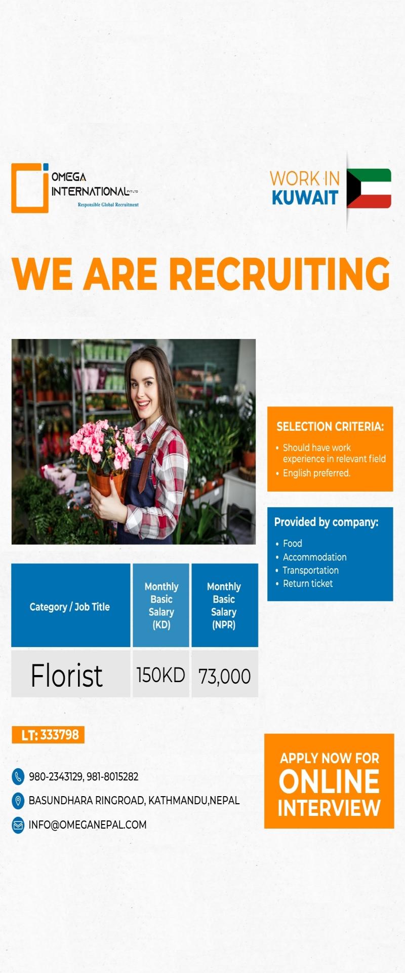 Article Image of job Florist jobs in Kuwait with Attractive Salary