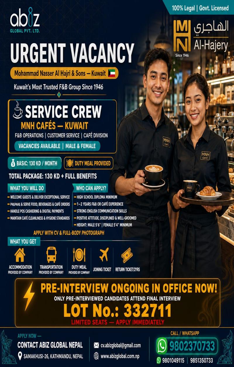 Article Image of job Service Crew worker Jobs In Kuwait
