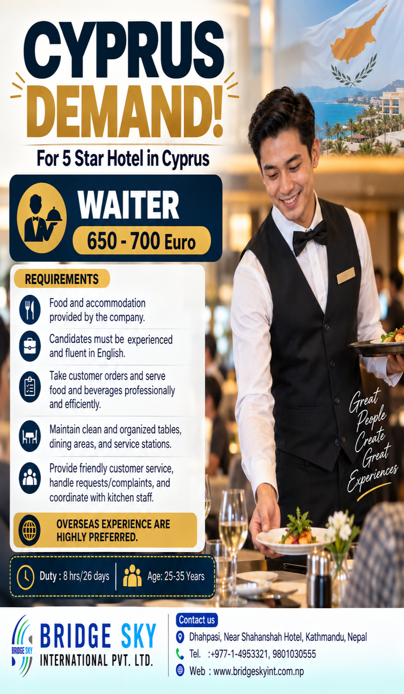 Article Image of job WAITER ! 5 STAR HOTEL JOBS IN CYPRUS
