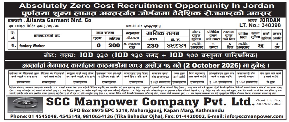Article Image of job ZERO COST Jordan Job Opportunity For 200 Factory Workers