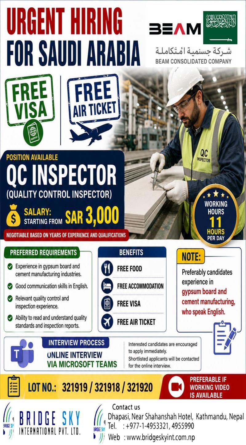 Article Image of job QUALITY CONTROL (QC) INSPECTOR - FREE VISA! FREE TICKET!!!