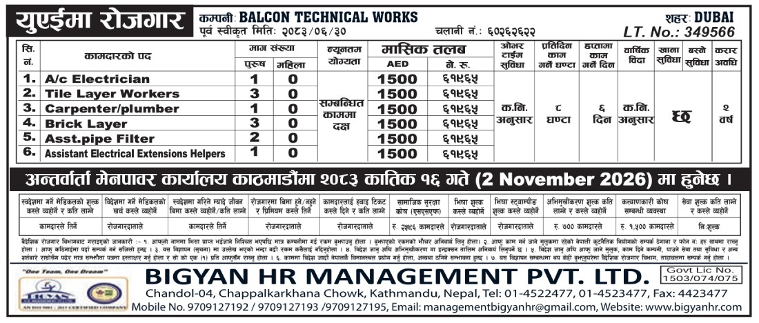 Article Image of job JOBS IN UAE: BALCON TECHNICAL WORKS