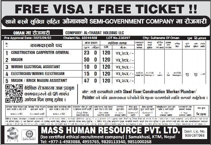 Article Image of job URGENT REQUIREMENT IN OMAN