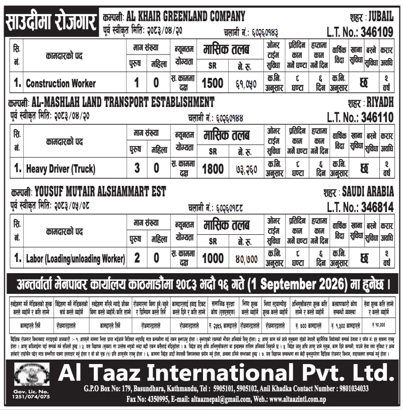 Article Image of job 🇸🇦 Foreign Employment Vacancy Details: Saudi Arabia (3 Companies)