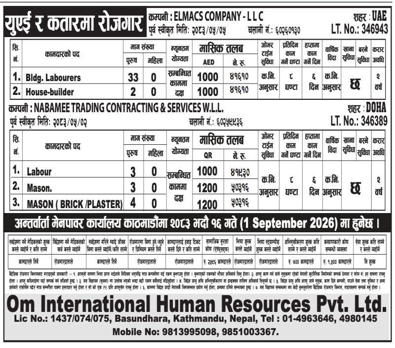 Article Image of job 🇦🇪🇶🇦 Job Vacancies in UAE & Qatar: 45 Positions at Om International Human Resources