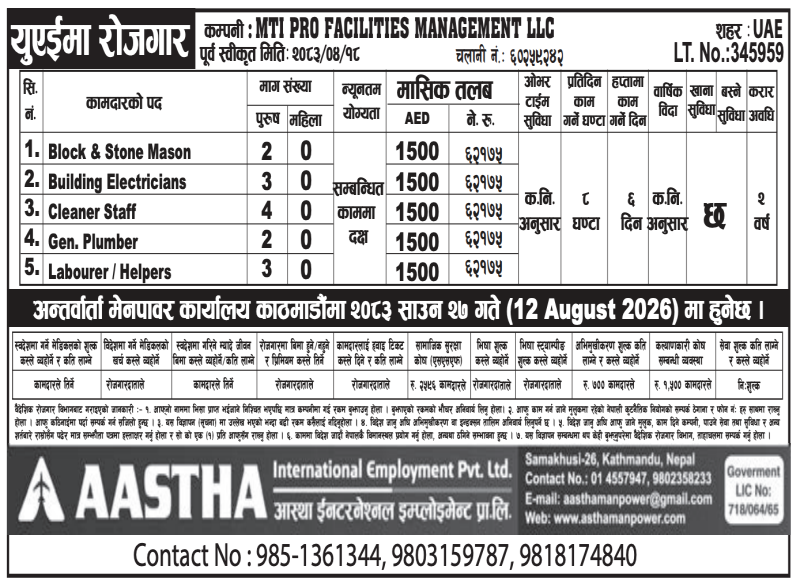 Article Image of job Job Vacancies in UAE: Multiple Technical & Labor Positions | MTI PRO FACILITIES MANAGEMENT LLC