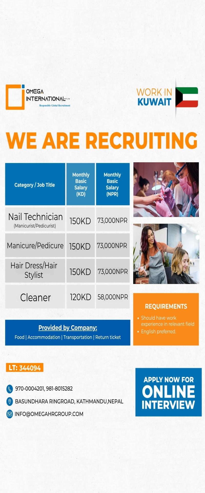 Article Image of job NOW HIRING IN KUWAIT Hair Stylist • Nail Technician • Cleaner