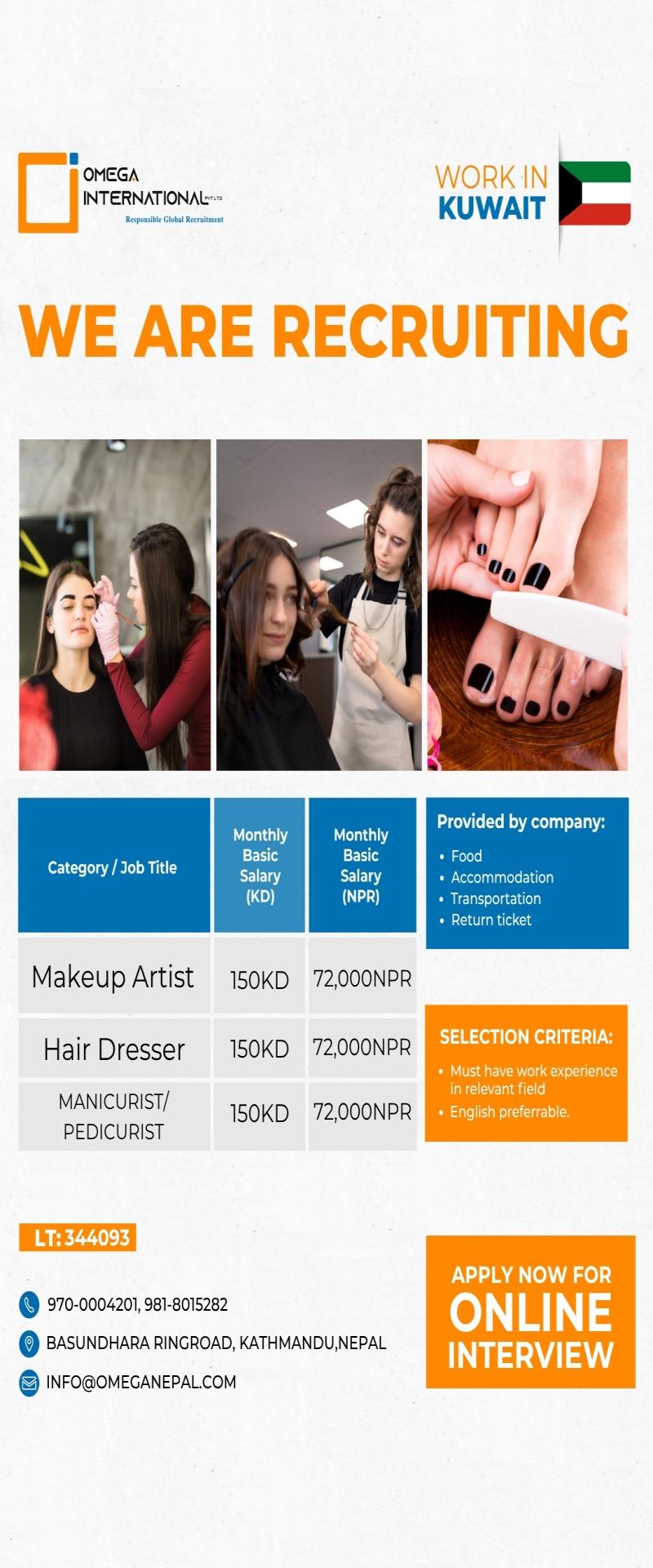 Article Image of job NOW HIRING IN KUWAIT Makeup Artist • Hair Dresser • Nail Technician