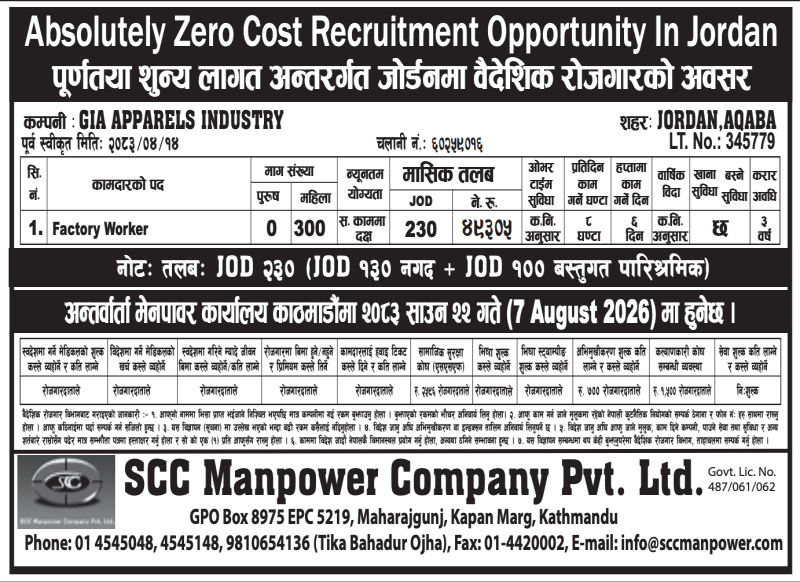 Article Image of job Absolutely Zero Cost Recruitment Opportunity In Jordan 300 Female For Factory Worker Demand | GIA APPARELS INDUSTRY