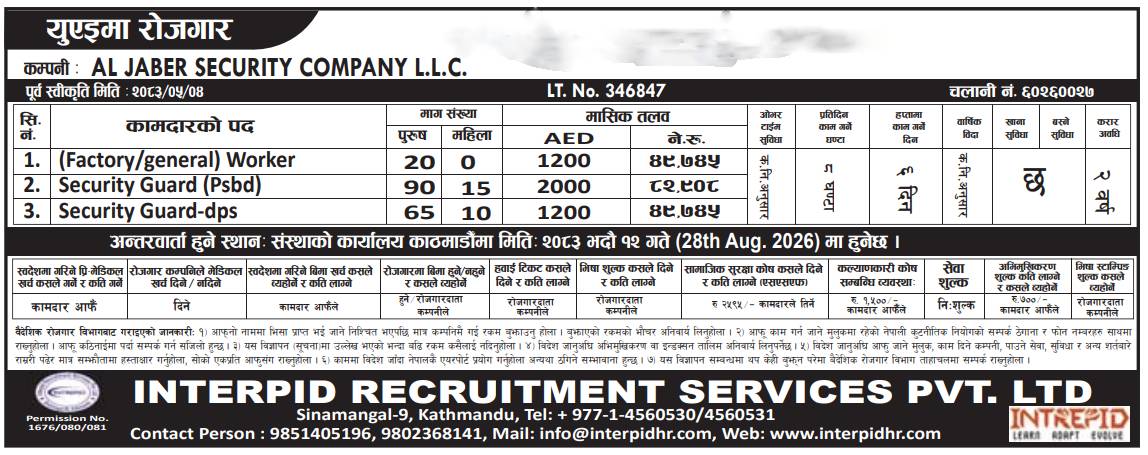 Article Image of job UAE Job Vacancy – AL JABER SECURITY COMPANY L.L.C.