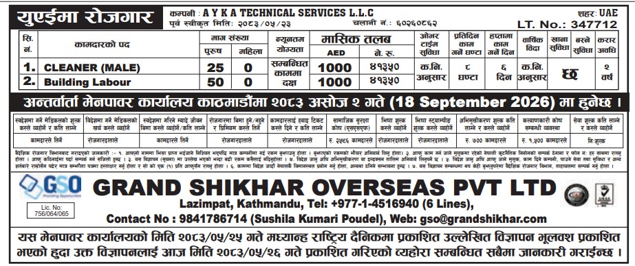 Article Image of job UAE Employment Vacancy – AYKA Technical Services L.L.C