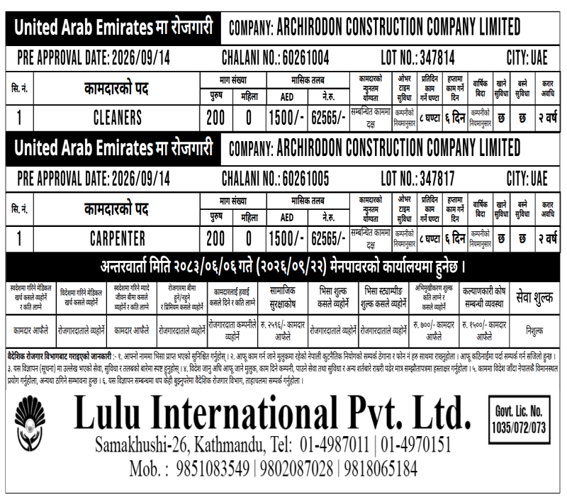 Article Image of job 🇦🇪 Job Vacancies in UAE: 400 Positions Across 2 Roles at ARCHIRODON CONSTRUCTION COMPANY LIMITED