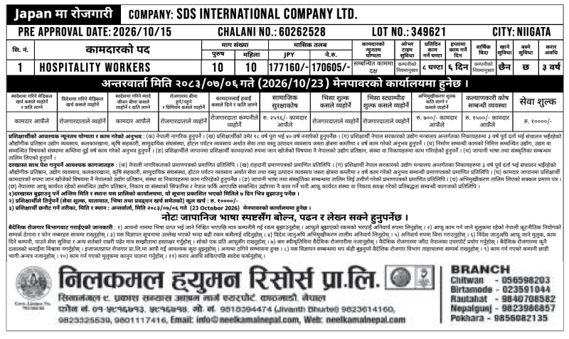 Article Image of job Recruiting 20- male and female candidates for SDS INTERNATIONAL COMPANY LTD. based in Niigata, Japan.