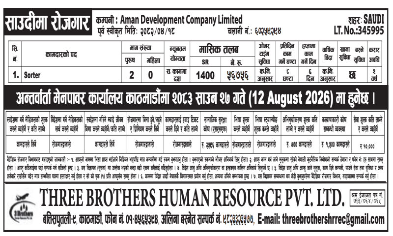 Article Image of job Job Vacancy in Saudi Arabia: Sorter Openings Available | Aman Development Company Limited