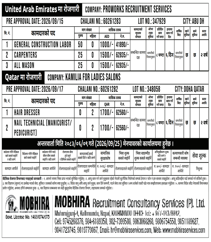 Article Image of job 🇦🇪 & 🇶🇦 Job Vacancies in UAE & Qatar: 104 Positions Across 2 Companies at MOBHIRA Recruitment Consultancy Services (P). Ltd.