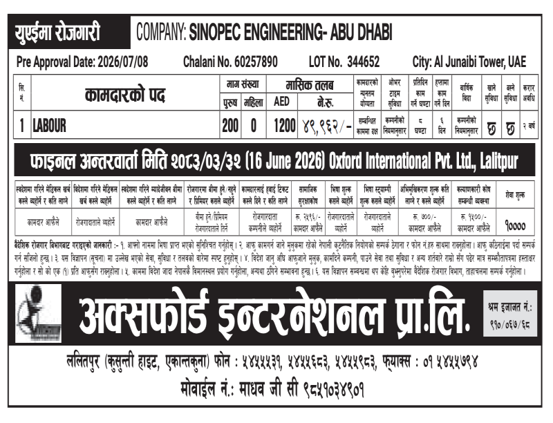 Article Image of job Urgent Demand for UAE, 200 Candidates Required