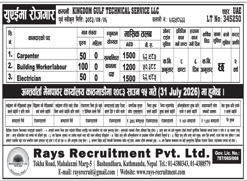 Article Image of job Job Alert ! Vacancy Announcement From, UAE