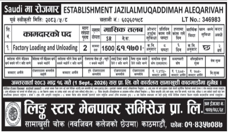 Article Image of job 🇸🇦 Job Vacancy in Saudi Arabia: 2 Factory Loading and Unloading Positions at ESTABLISHMENT JAZILALMUQADDIMAH ALEQARIVAH