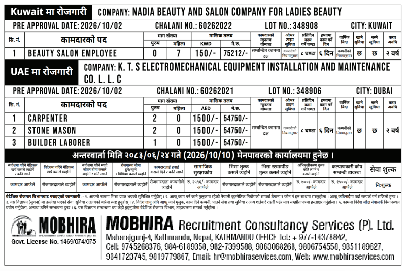 Article Image of job Employment Opportunities in Kuwait & UAE — Mobhira Recruitment Consultancy Services