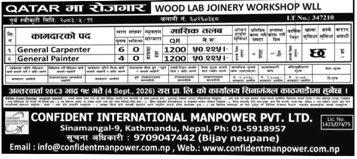 Article Image of job Qatar Job Vacancy – Wood Lab Joinery Workshop WLL
