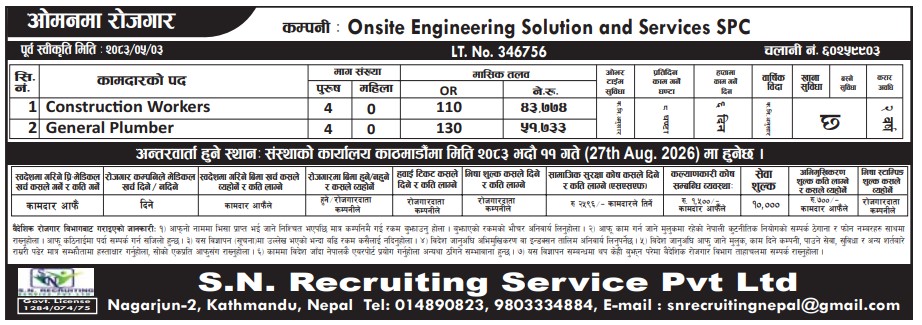 Article Image of job Oman Job Vacancy – Construction Worker & General Plumber