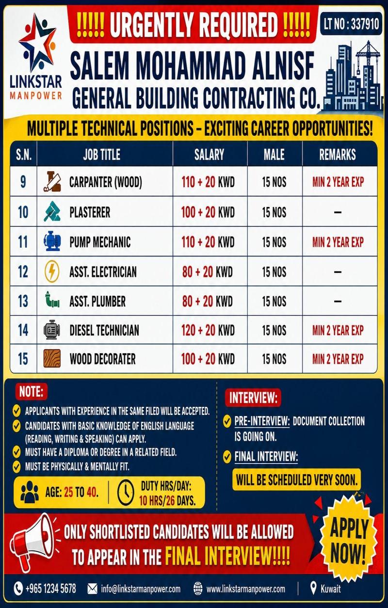 Article Image of job INDUSTRIAL WORKERS Jobs In Kuwait