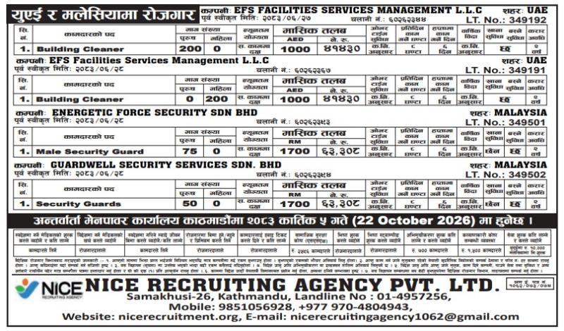 Article Image of job 525 Position Security Guards & Building Cleaner JOB OPPORTUNITY in UAE & MALAYSIA