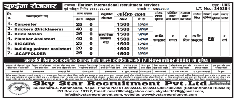 Article Image of job Recruiting 200 - male candidates for Horizon International Recruitment Services based in the UAE.