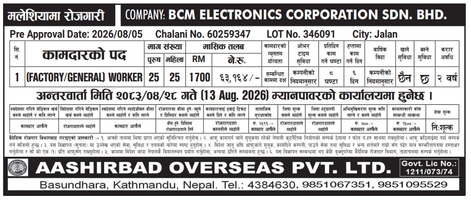 Article Image of job Factory General Worker Job Opportunity in Malaysia – BCM Electronics Corporation Sdn. Bhd.