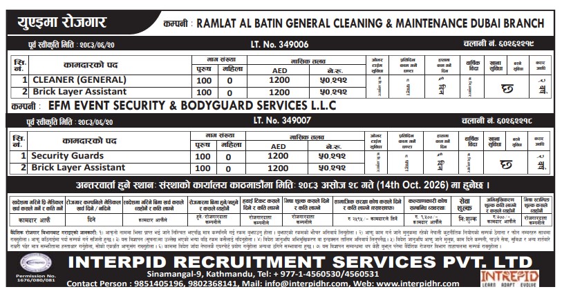 Article Image of job 400 Position JOB OPPORTUNITY in UAE as a Security Guards, CLEANER &  Brick Layer Assistant