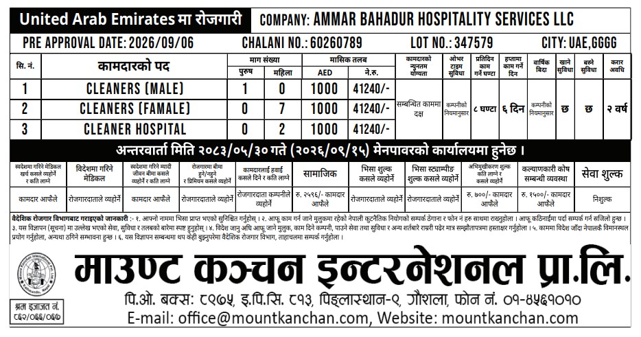 Article Image of job UAE Employment Vacancy – Ammar Bahadur Hospitality Services LLC